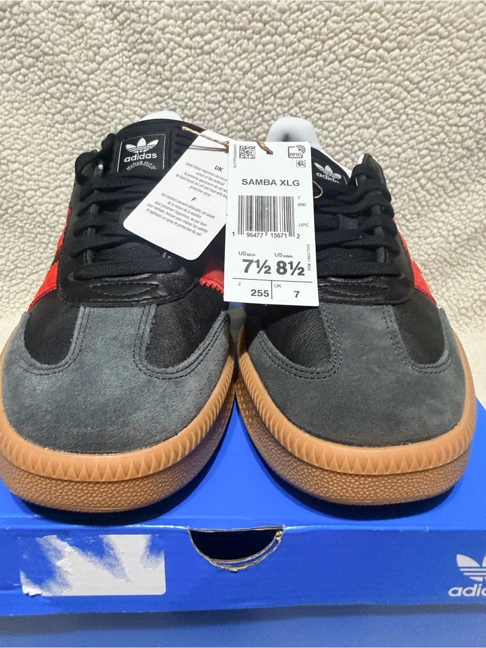 adidas Samba XLG Black, Red & Gray with Gum Sole